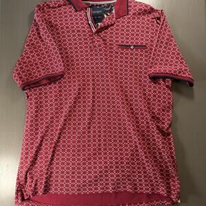 Denim‎ And Flower Ricky Singh Red Patterned Polo 100% Cotton L